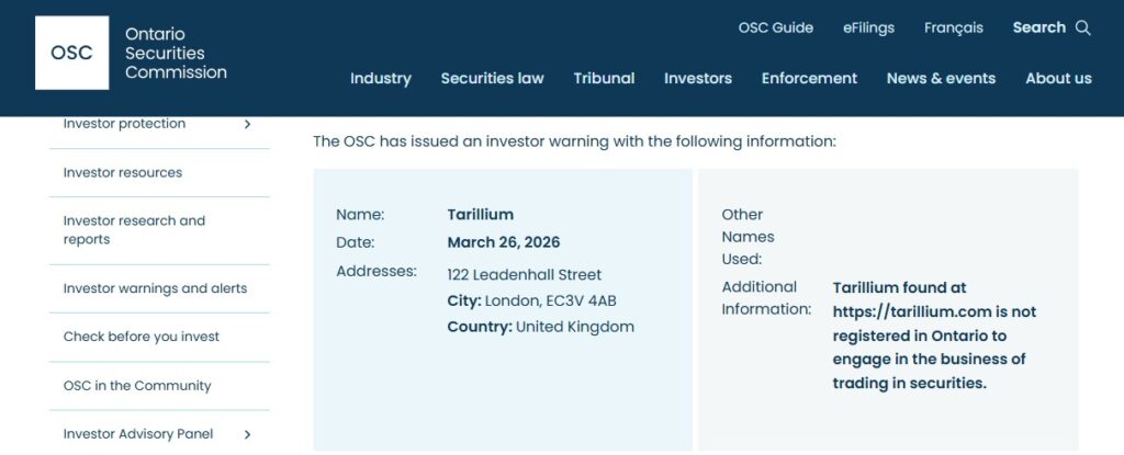 tarillium osc warning