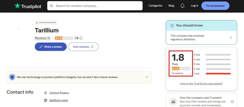 tarillium trustpilot