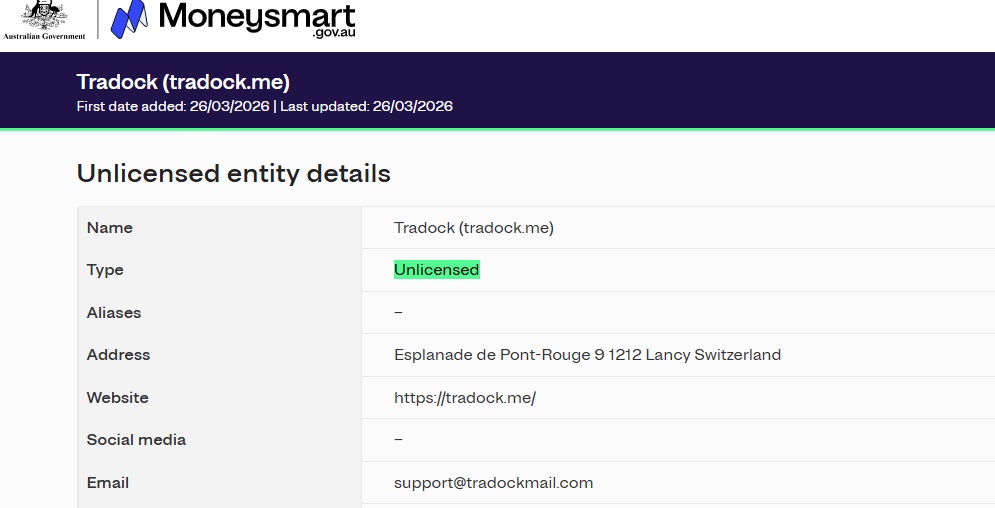 tradock asic warning