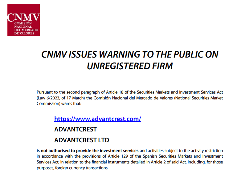CNMV warning