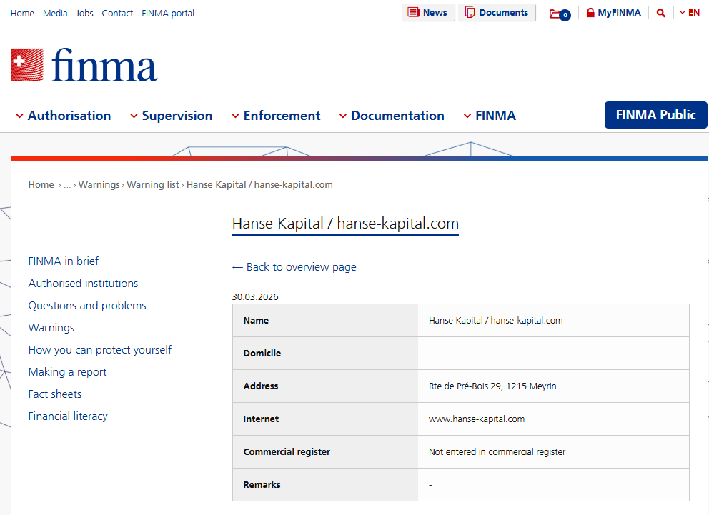 FINMA warning