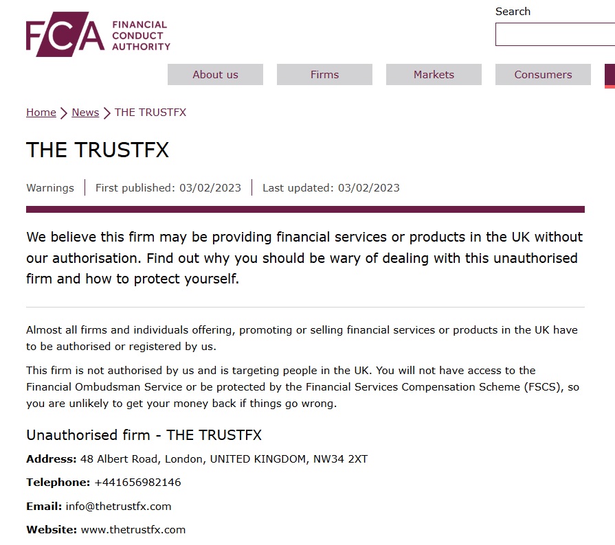 the trustfx fca warning