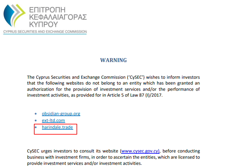 CySEC warning